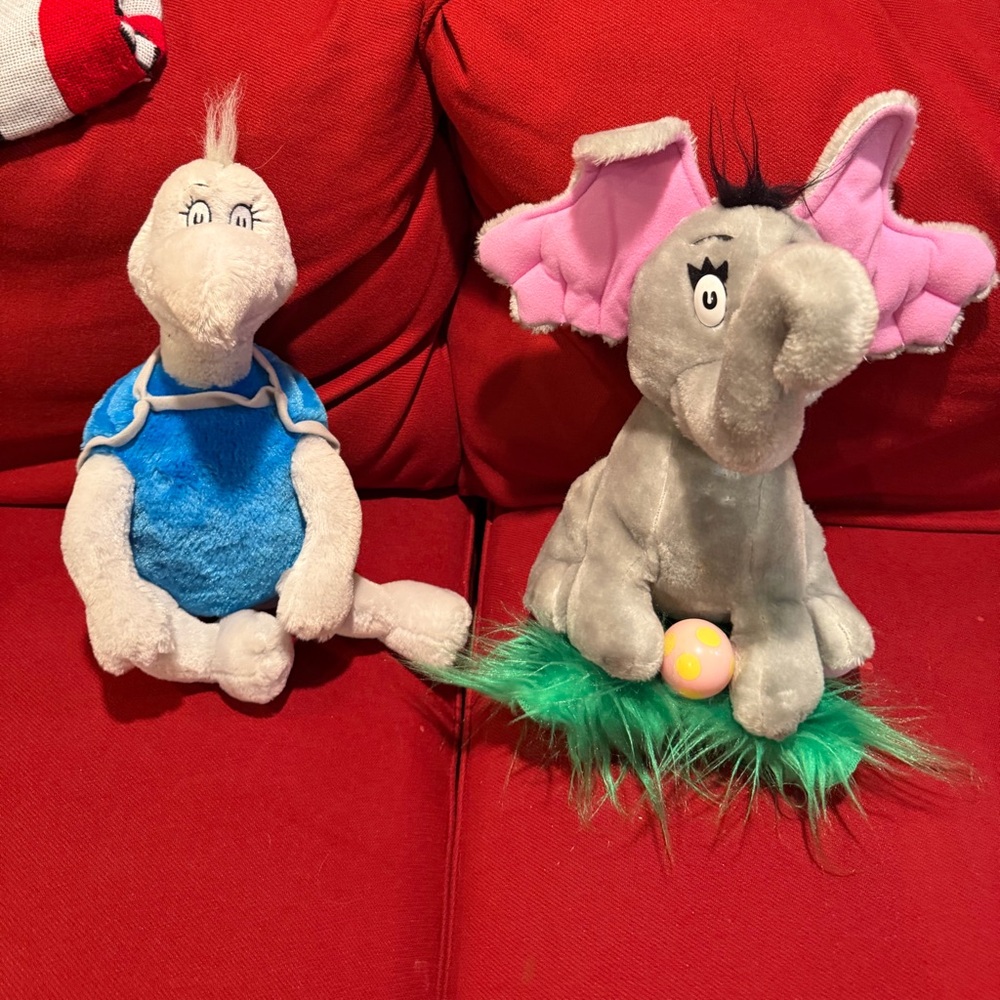 VTG Dr Seuss Horton Heard a who Elephant & Yertle the Turtle Plush Toys